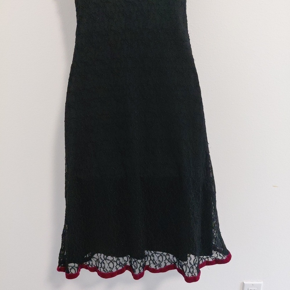 VTG Betsey Johnson Slip Dress Black Lace Rose Ditsy Neckline Velvet Trim Large - Picture 7 of 16